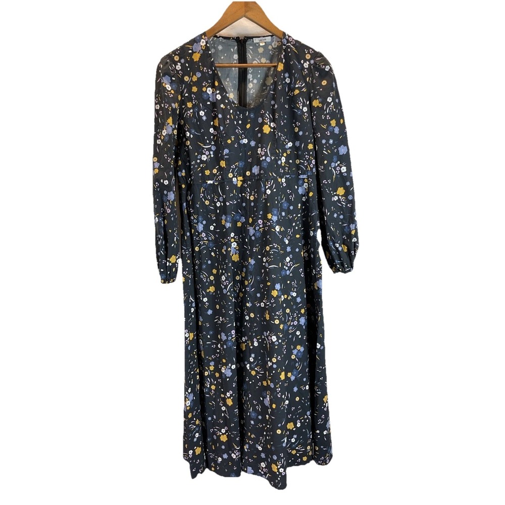 Tyler Boe Navy Poplin‎ Maxi Dress size 4/ SM floral crisp long slv fit flare